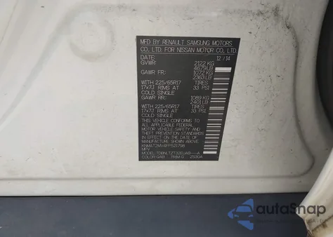 2015 Nissan Rogue Sv from USA, damaged, VIN KNMAT2MV4FP521798